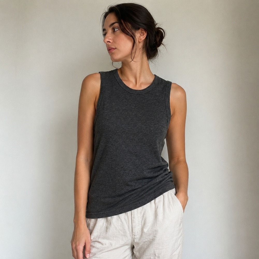 James Perse Womens Tank Top Small 1 Grey Ribbed Crew Neck Minimalist Basic